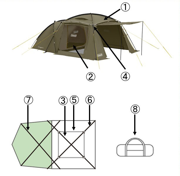 ラウンドスクリーン２ルームハウス（オリーブ）用サイドルーフポール（グレー）