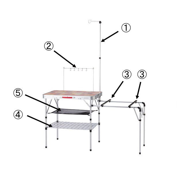 オールインワンキッチンテーブル用ランタンハンガーポール（トップ&ボトムアッセンブル）